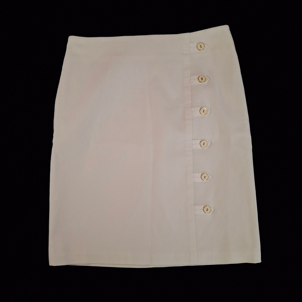 J.McLaughlin Womens 6 Pencil Skirt White Gold Button Nautical‎ Stretch Career